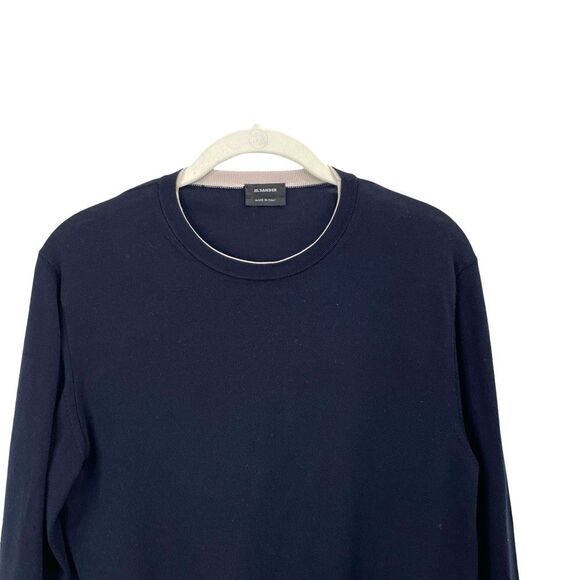 Jill Sander cotton contrast trim Sweater Size 44 navy blue made in Italy - Picture 2 of 10